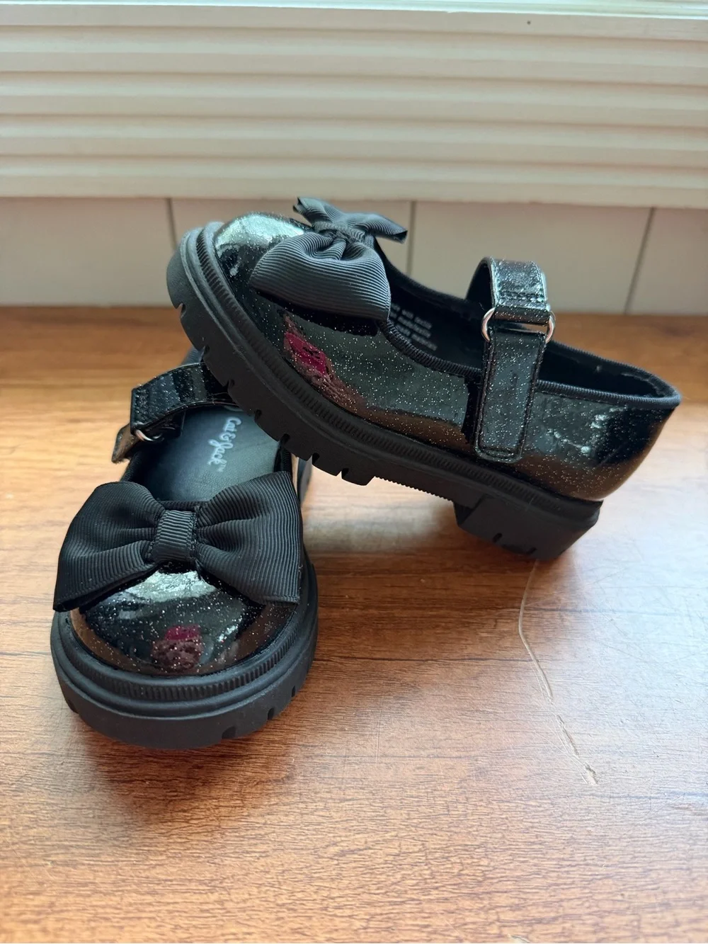 Kids Black Glitter Mary Jane Shoes with Bow